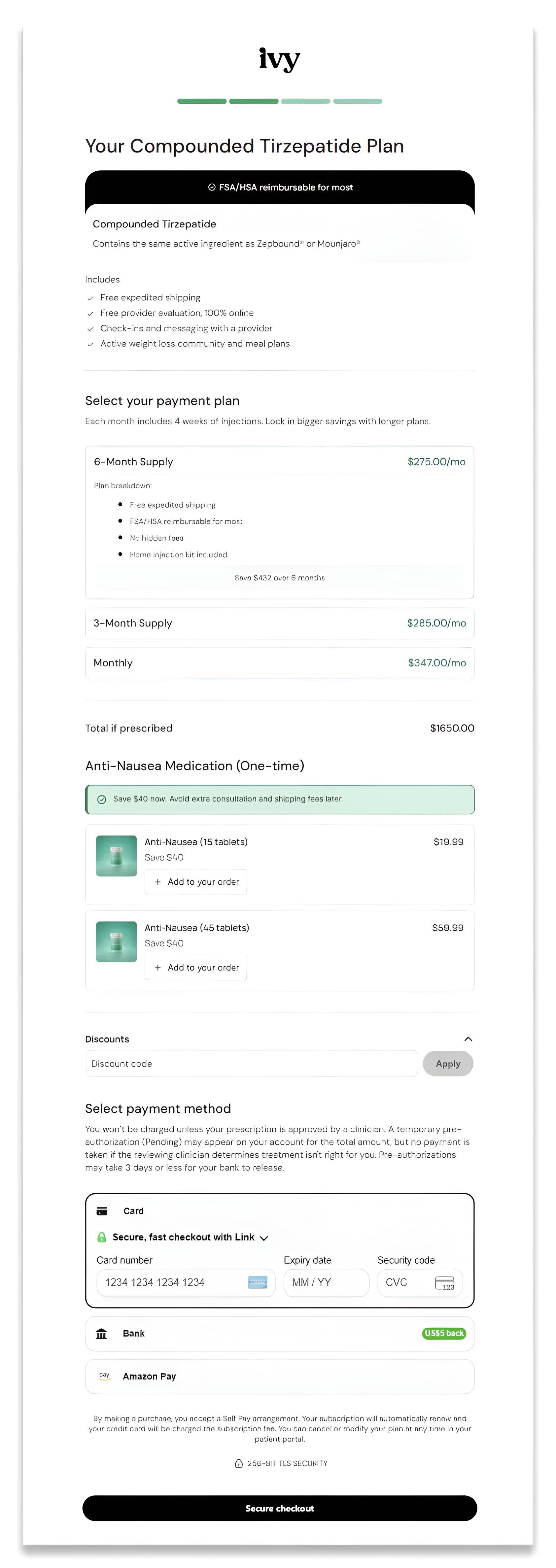 ivy glp 1 injection checkout page.